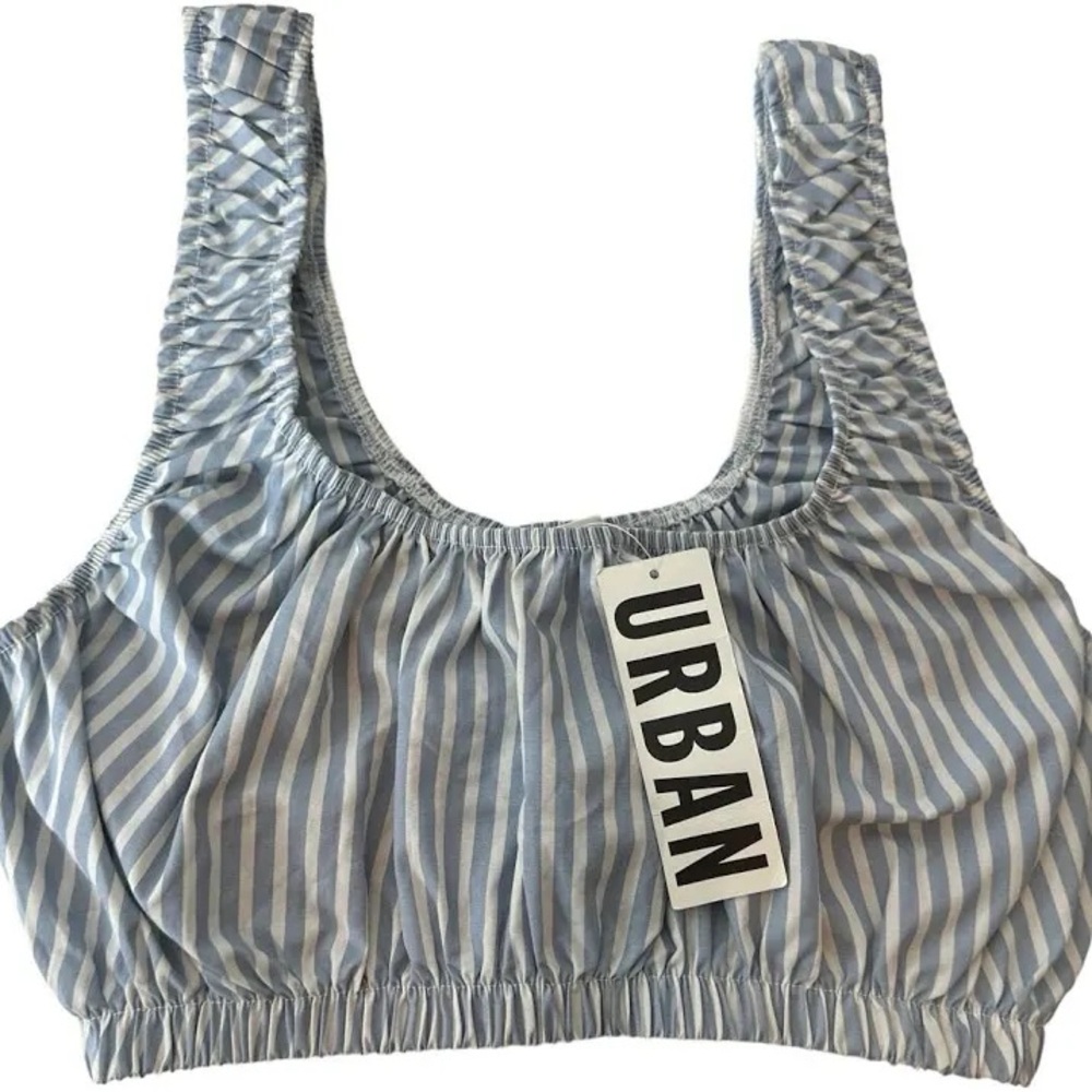 Urban Outfitters Blue and White Striped Crop Top
